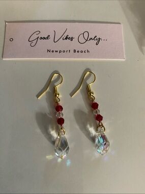 Good Vibes Only Newport Beach Red Crystal Drop Earrings